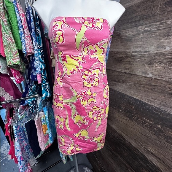 Lilly Pulitzer Pink and Yellow Strapless Bodycon Dress Size 4 - Picture 1 of 11